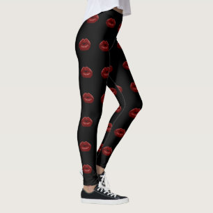 Legging Beija Minhas Calças Vermelhas Lábios Pernas Negr
