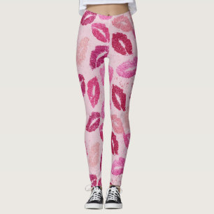 Legging Beijo de Batom Rosa Padrão Sem Costura
