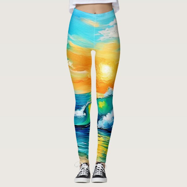 Legging Beijo do Oceano: Ondas Sunset (Frente)