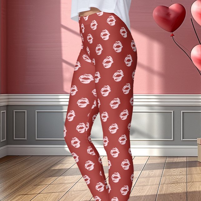 Legging Beijo Impresso com Batom Rosa Vermelho (Criador carregado)