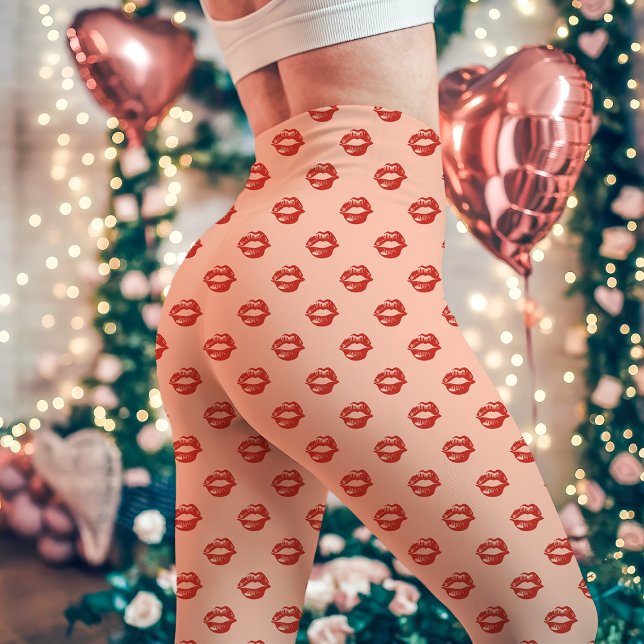 Legging Beijo Impresso com Batom Vermelho em Pêssego (Criador carregado)