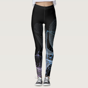 Legging Bela Abstrato Geométrica de Arte Na moda a Preto