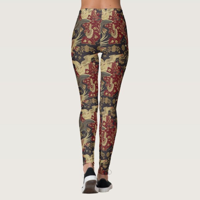 Legging Bela Arte Asiática Padrão de Pássaros (Verso)