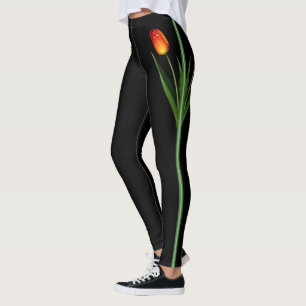 Legging Bela Flor de Tulipa em Preto