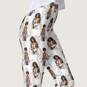 Legging Bela Menina Negra Padrão de Design de Anjos