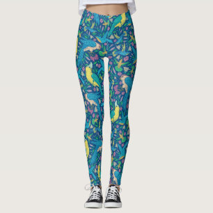 Legging Belas Aves Tropicais Coloridas e Flores