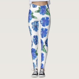 Legging Belas centáureas azuis aquarela