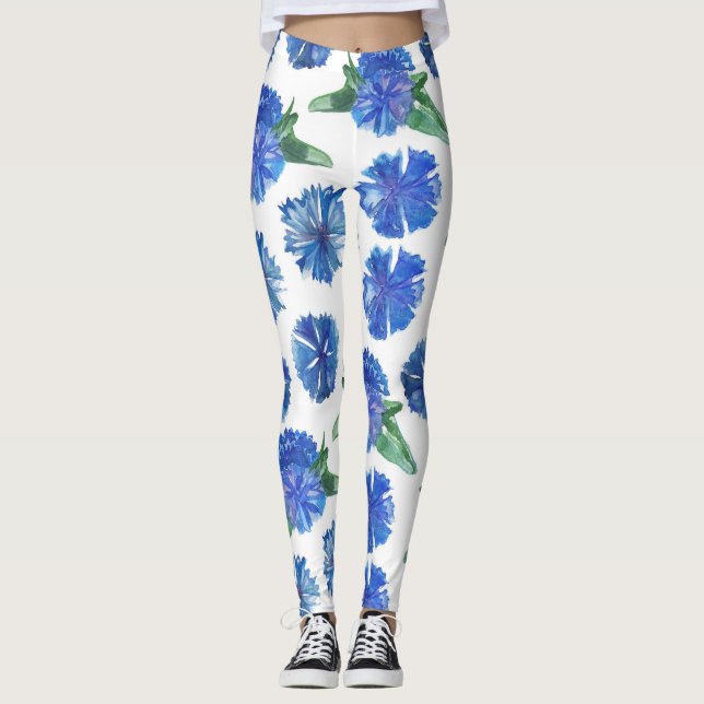 Legging Belas centáureas azuis aquarela (Frente)
