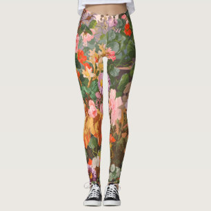 Legging belas flores coloridas vintage pintura floral