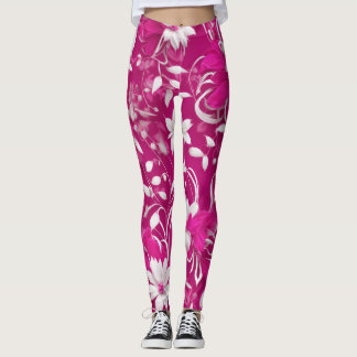 Legging "Beleza florescente: Pernas Florais Rosa Fuchsia"