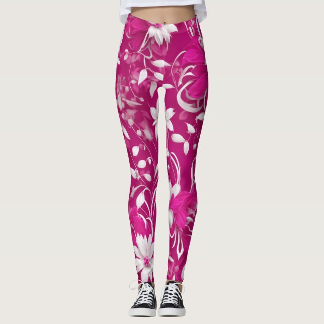 Legging "Beleza florescente: Pernas Florais Rosa Fuchsia" (Frente)