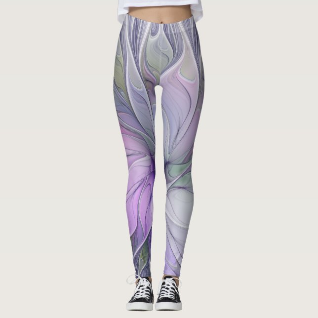 Legging Beleza Impressionante Flor de Arte Fractal Abstrat (Frente)