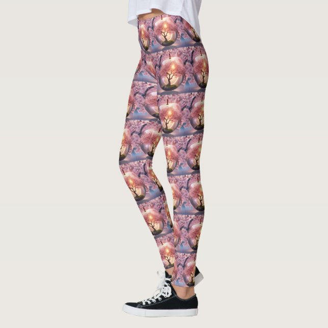 Legging "Beleza Refletora: Maçã De Vidro Com Árvore De Flo (Esquerda)