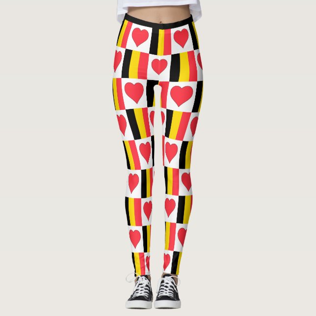 Legging Bélgica Flag Heart Pattern Cute Patriotic Belga (Frente)