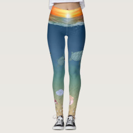 Legging Belo nascer do sol no oceano, tartarugas marinhas 