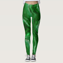 Legging Belo padrão de mármore em Emerald Green
