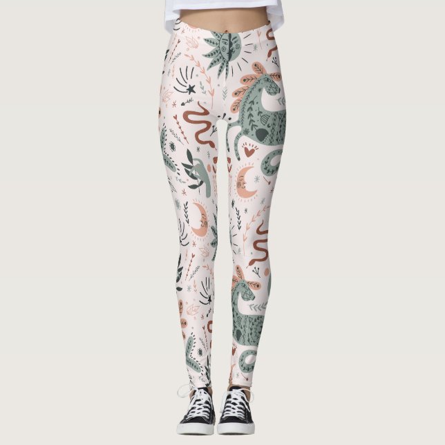 Legging Belo padrão em lua rosa e verde (Frente)
