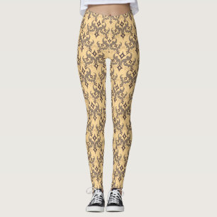 Legging Belo padrão étnico de Damasco pontilhismo