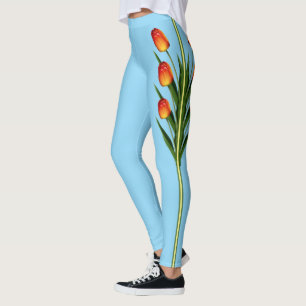 Legging Belos Flores de Tulipas em Turquesa