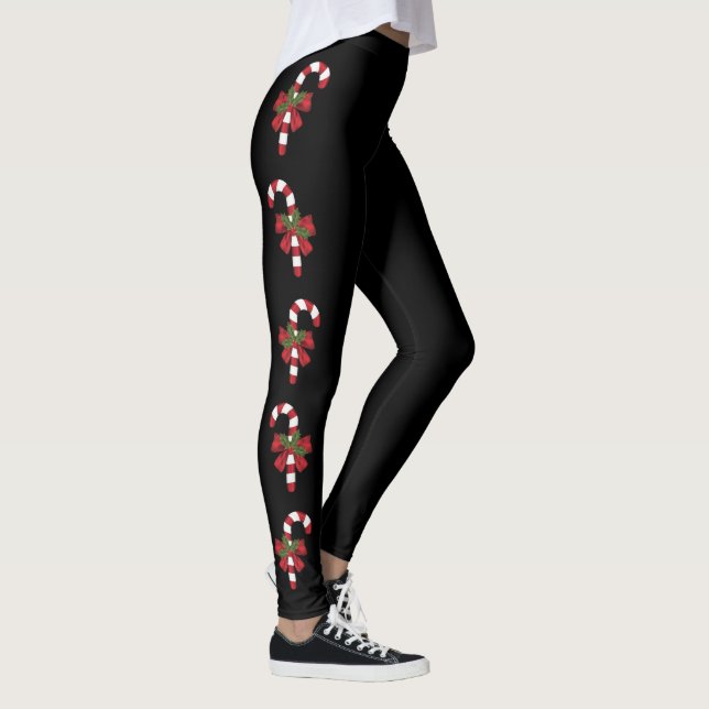 Legging Bengalas de Natal Vermelhas e Brancas em Preto (Direita)