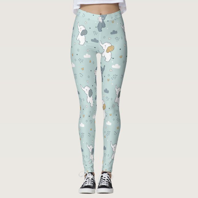 Legging Berçário de Elefante Bebê Fofo Azul (Frente)