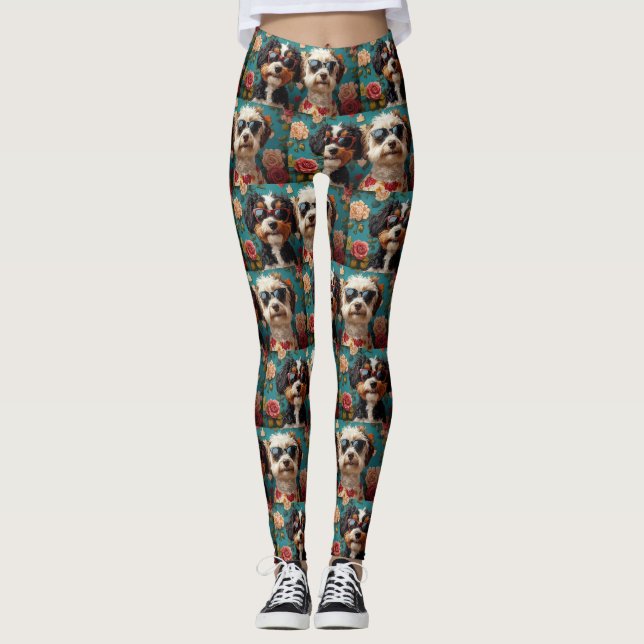 Legging Bernedoodle Com Rosas Do Coração Dia Dos Namorados (Frente)