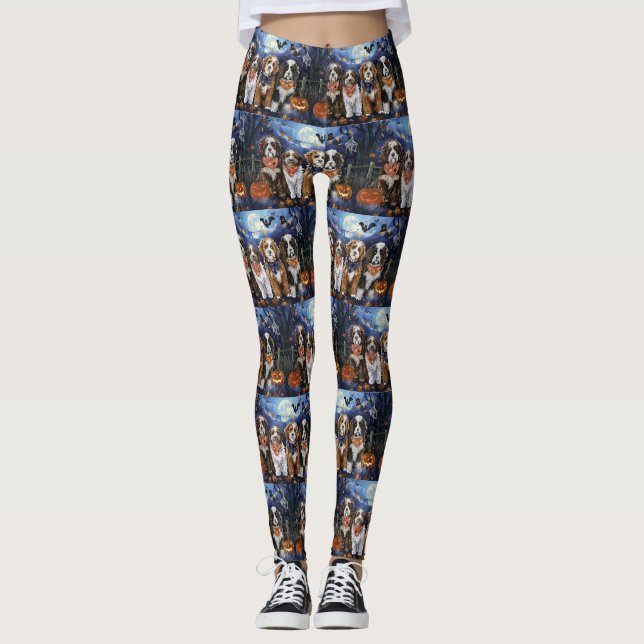 Legging Bernedoodle Dia das Bruxas Assustador (Frente)
