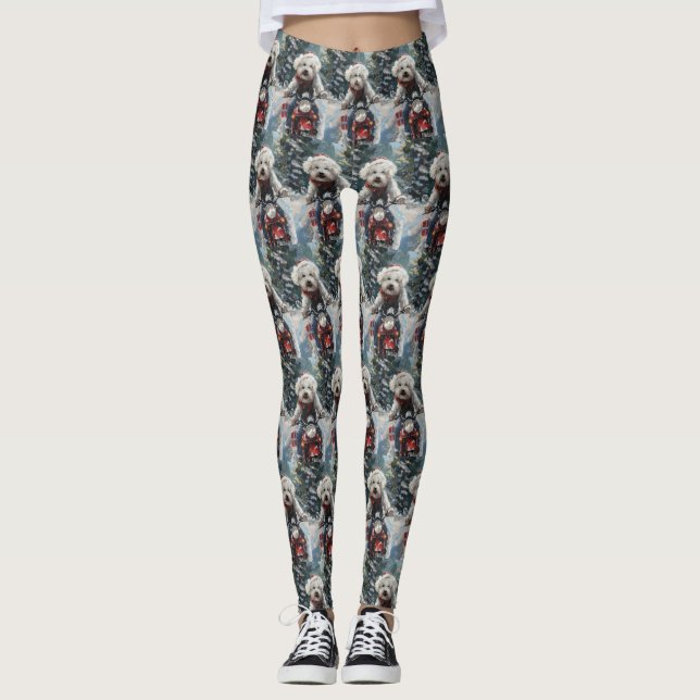 Legging Bichon Frise Dog Andando Moto Natal (Frente)