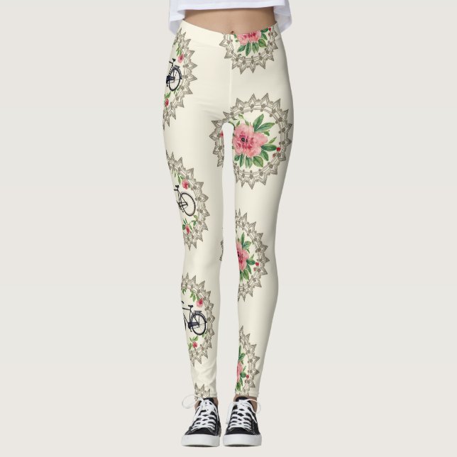 Legging Bicycle Floral Mandalas Seamless Pattern (Frente)