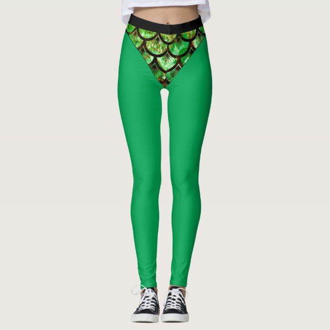 Legging Bikini em Escala Verde de Peixes (Frente)