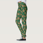 Legging Biscoitos bonitos do homem de pão-de-espécie<br><div class="desc">Estas caneleiras caracterizam um teste padrão tirado mão de biscoitos bonitos do homem de pão-de-espécie do Natal. O fundo é verde escuro.</div>