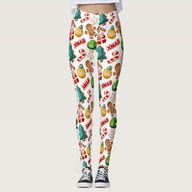 Legging Biscoitos de Gengibre Divertidos Padrão de Natal (Frente)