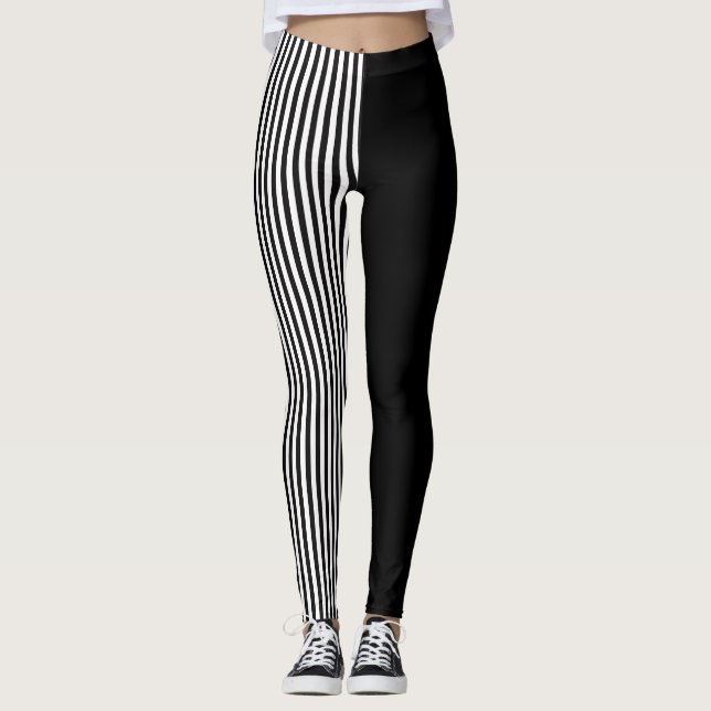 Legging Black And Black & White Stripes Pattern (Frente)