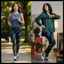 Legging Black Blue Green Glitch Diagonal Stripe