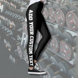 Legging Black Bold Personalized Custom Text Vertical