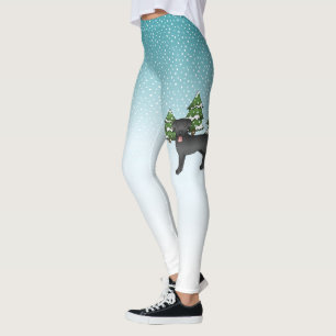 Legging Black Labrador Retriever Em Uma Floresta De Invern