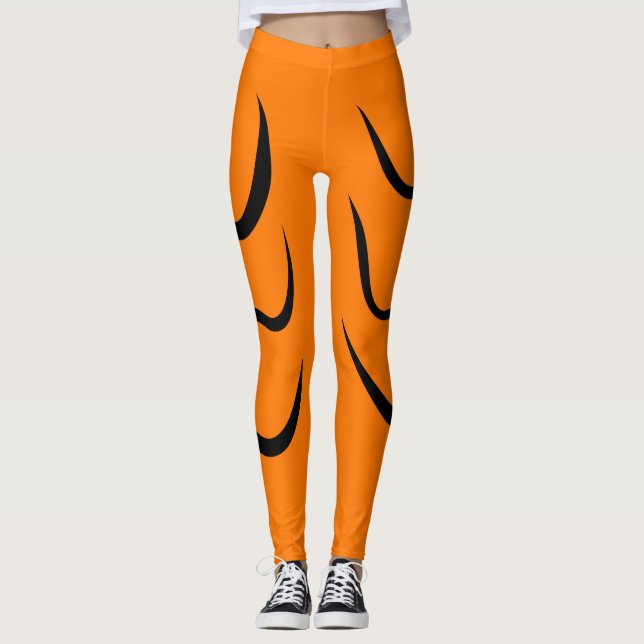 Legging Black Lines Stripes And Orange color (Frente)