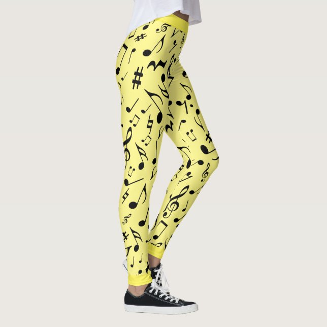 Legging Black Music Notes on Yellow (ou Your Col) (Notas d (Direita)