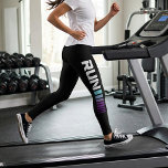 Legging Black Ombré Run Active Sports<br><div class="desc">Estas leggings pretas desportivas apresentam uma tipografia branca com o slogan "RUN" e listras azuis e roxas ombré que descem ao longo de cada perna. O design simples e moderno é perfeito para a academia, yoga, dança e atividades gerais de condicionamento físico e também adicionará um toque de glamour ao...</div>