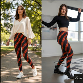 Legging Black Orange Cyber Glitch Diagonal Stripe