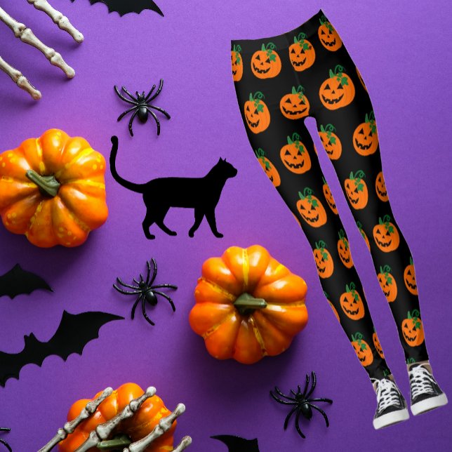Legging Black Orange Happy Jack O Lanterna (Super fun Halloween black and orange Jack-o'-lantern tights will complete your wardrobe!)