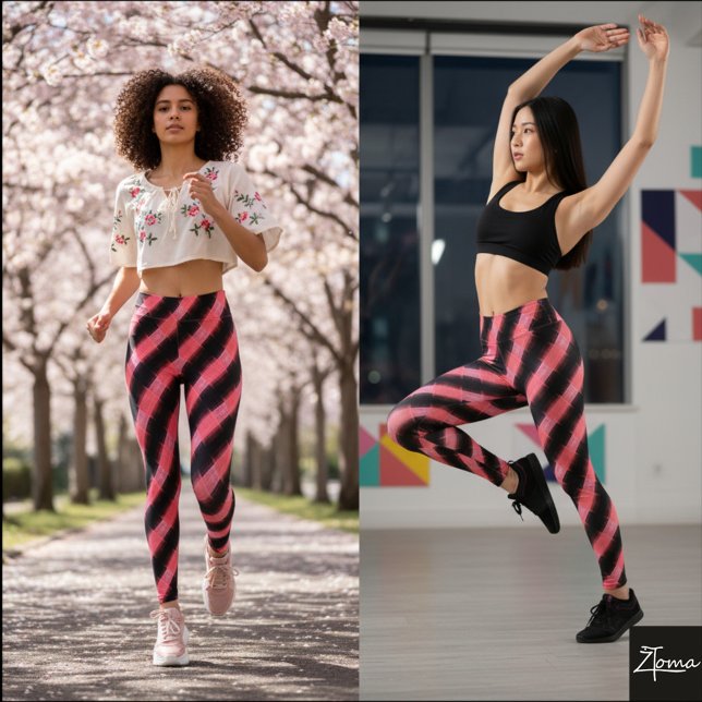 Legging Black Pink Glitch Cyber Diagonal Plaid (Criador carregado)