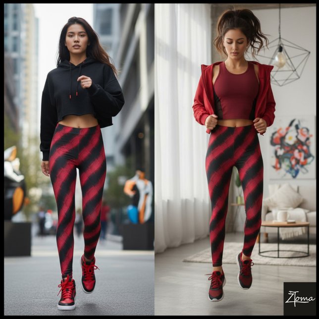 Legging Black Red Glitch Cyber Diagonal Stripe (Criador carregado)