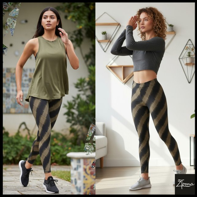 Legging Black Taupe Glitch Woven Diagonal Stripe (Criador carregado)
