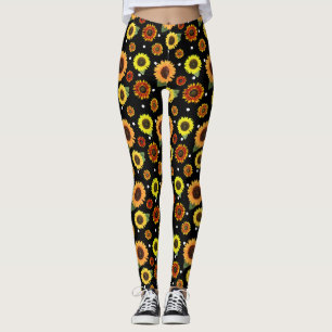Legging Black Vintage Floral Chic Sunflower Bolinhas