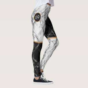 Legging Black White Check Marble Numbers de esportes Leggi