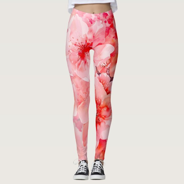 Legging Bliss do Flor de Cereja da Aquarela (Frente)