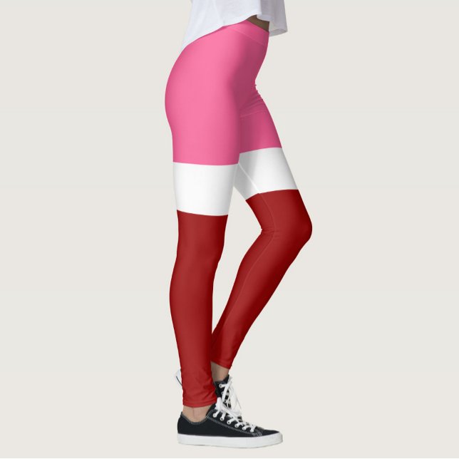 Legging Bloco de Cor Rosa Branco Marrom Vermelho  (Criador carregado)