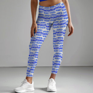 Legging Bloco Impressão do Círculo Branco Azul-Negrito Abs