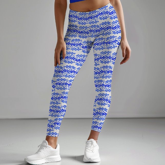 Legging Bloco Impressão do Círculo Branco Azul-Negrito Abs (Criador carregado)